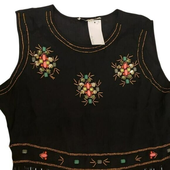 In Luv Boho Shabby Chic Fringe Sleeveless Tank Top Black Women Medium M NWT - Picture 7 of 13